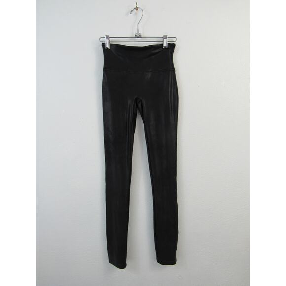 Spanx XS Faux Leather Leggings Black Shiny Skinny Athleisure - Picture 1 of 5